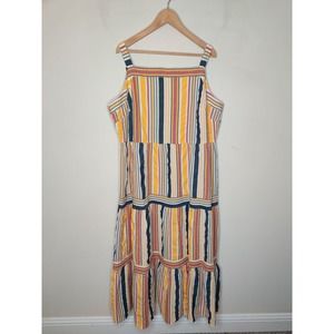 Ann Taylor Loft Maxi Tank Dress Striped Cotton Tiered Sleeveless